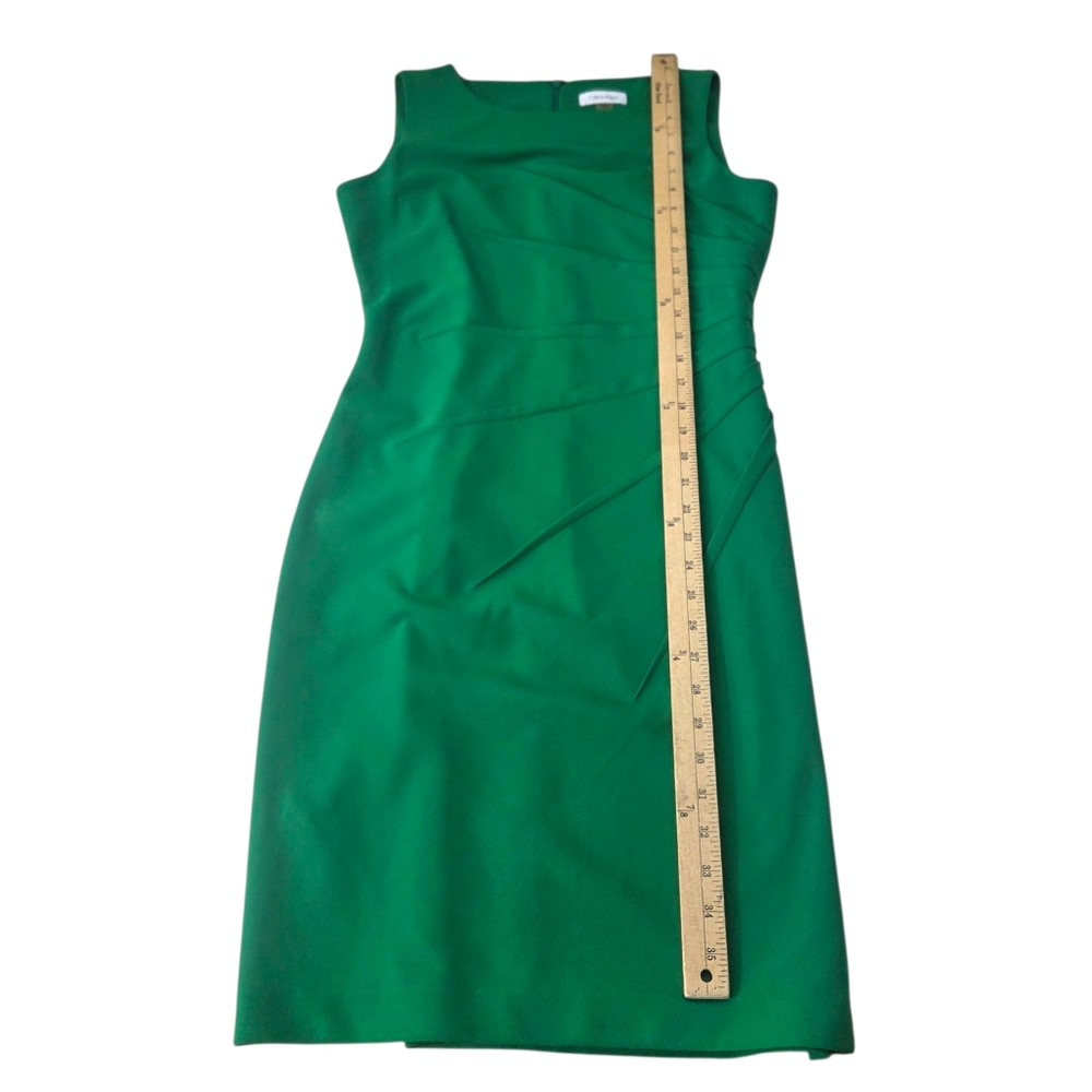 Calvin Klein Career Sheath Dress Womens 6 Green Sleeveless Knee Length Pleated - Picture 6 of 9